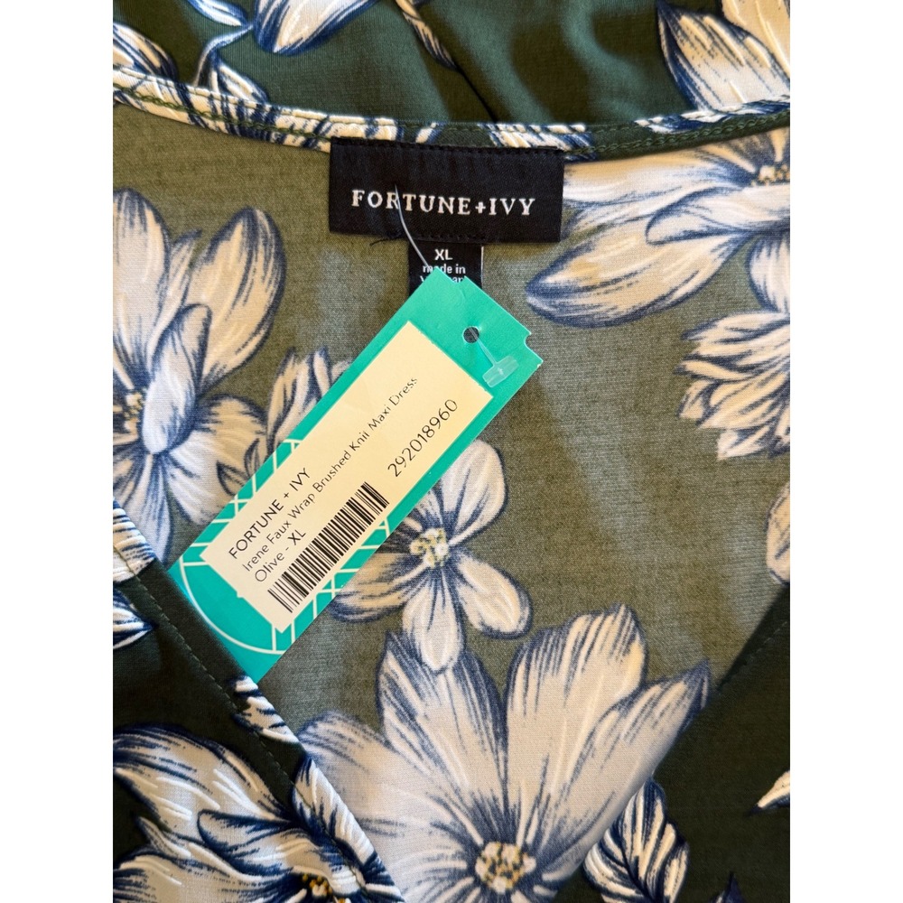 NWT Fortune + Ivy Irene Faux Wrap Brushed Knit Maxi Dress – Olive Floral – XL - Picture 4 of 4